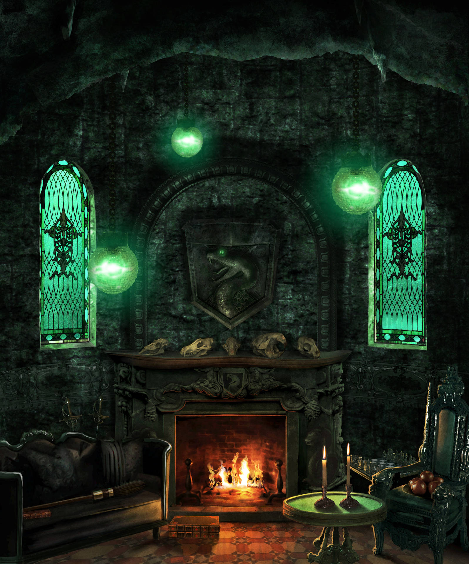 Slytherin Aesthetic Fireplace Room Background