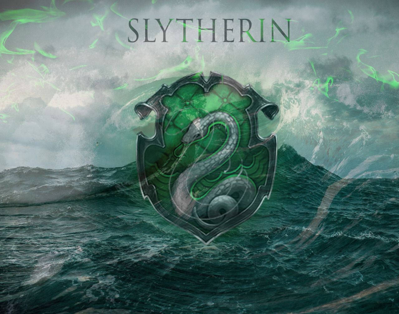 Slytherin Crest At Sea Background