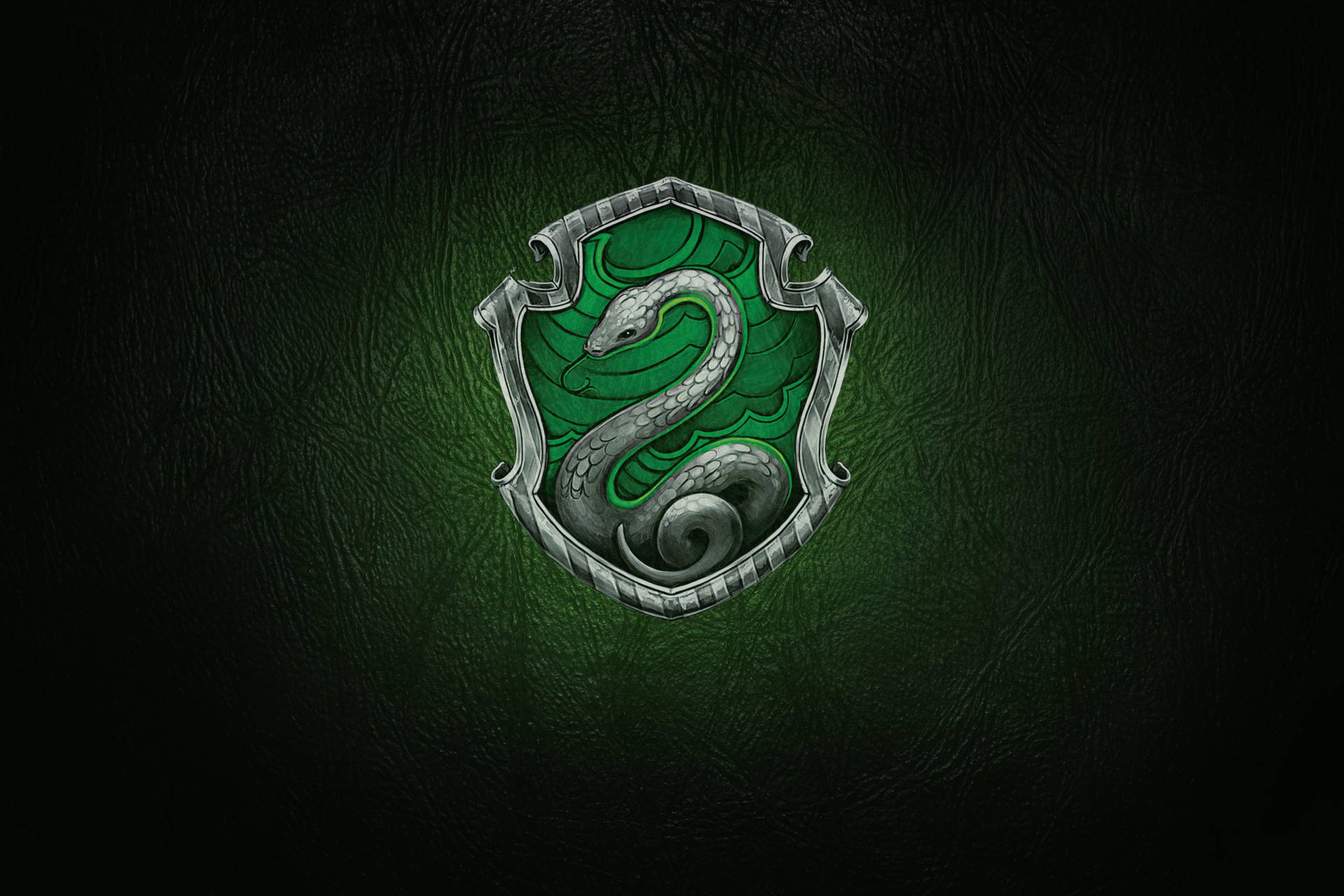 Slytherin Crest Green Leather Background Background