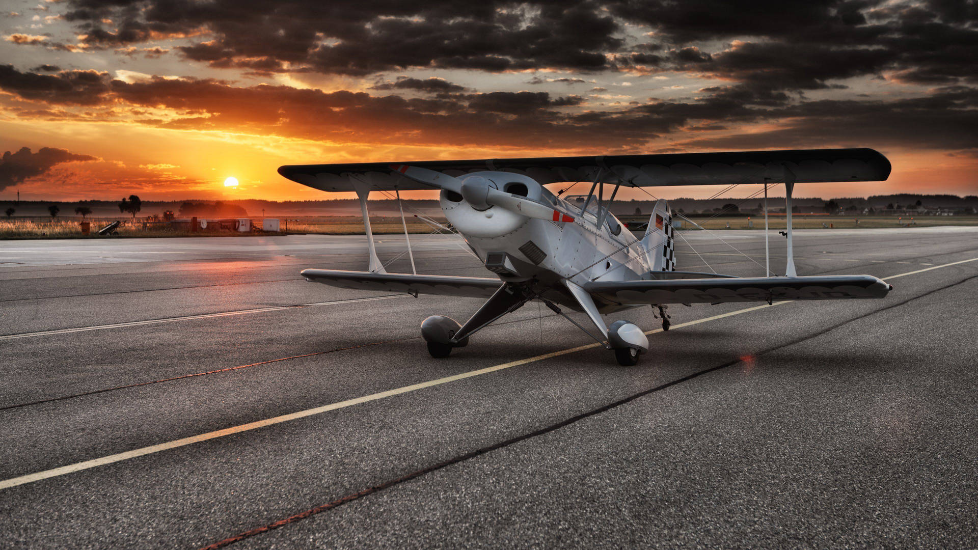 Small Airport Plane Sunset Background