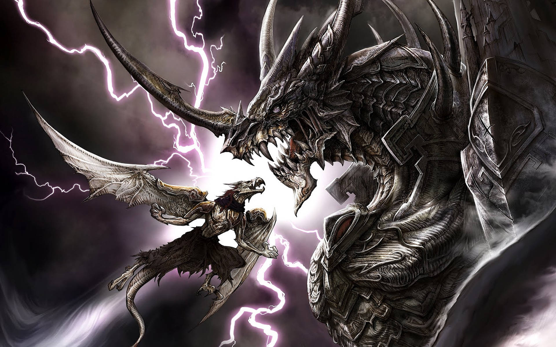 Small And Big Lightning Dragons Background