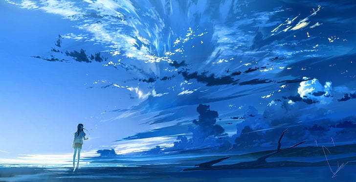 Small Girl Blue Sky Painting Background