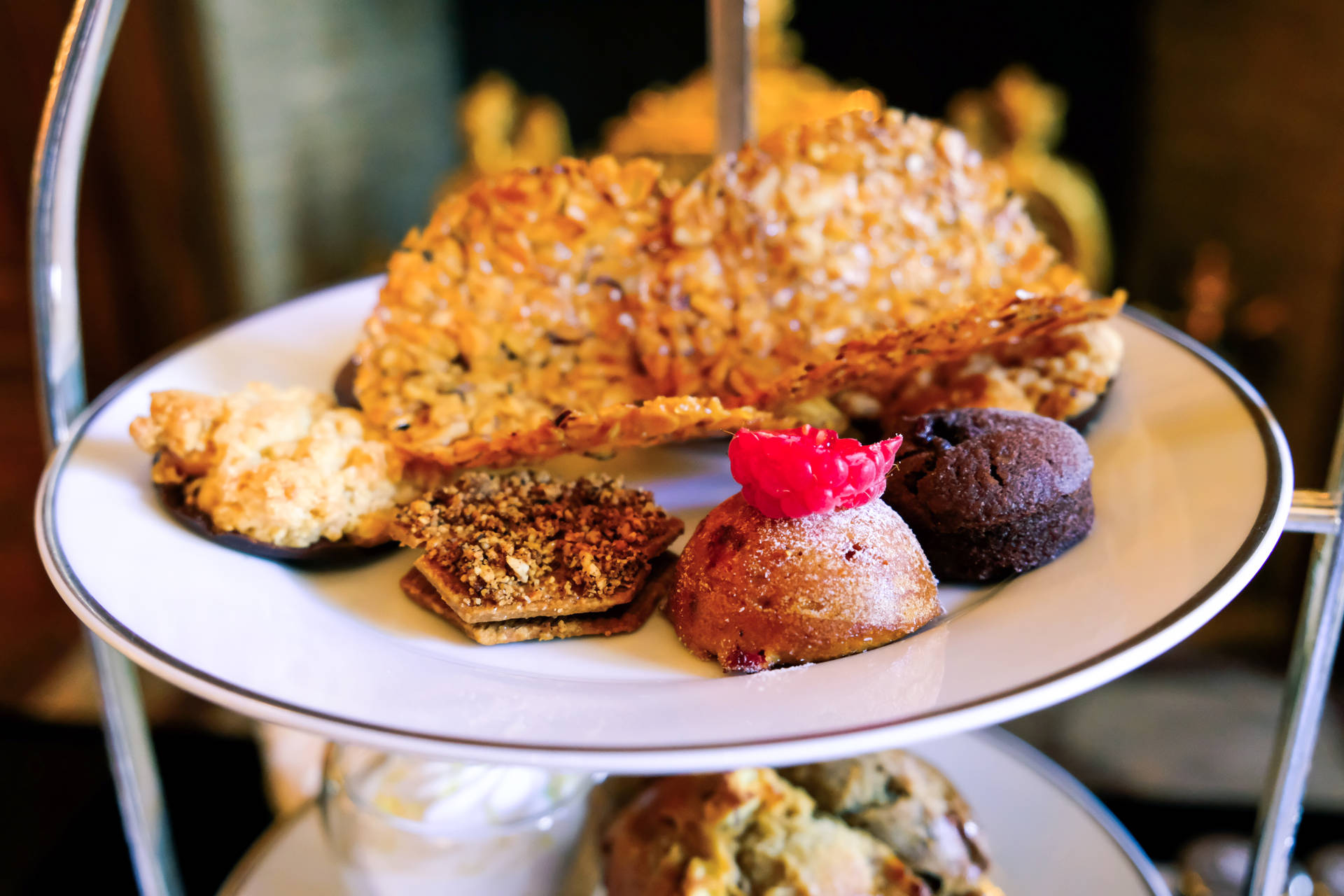 Small Pastries On Tray With Raspberry