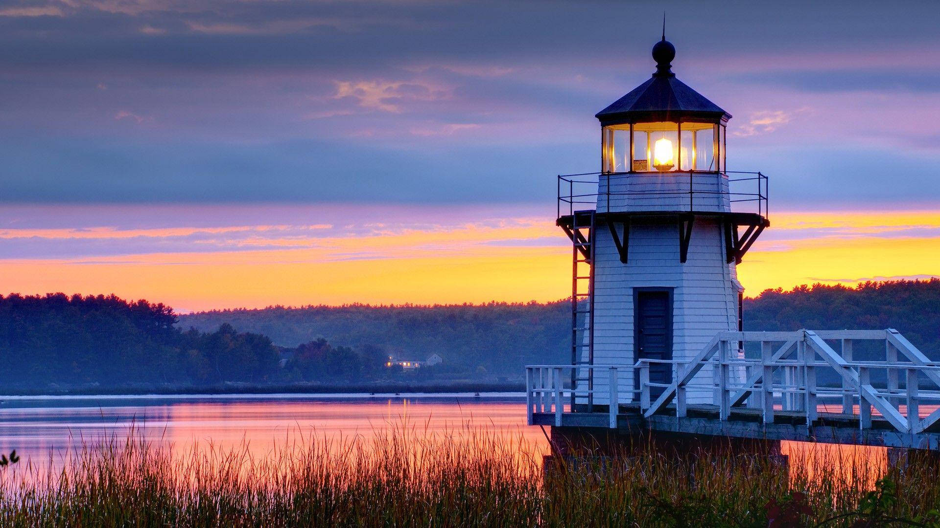 Small Sunset Lighthouse Background