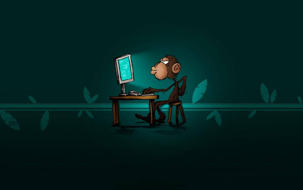 Smart Monkey At Computer Artwork Background