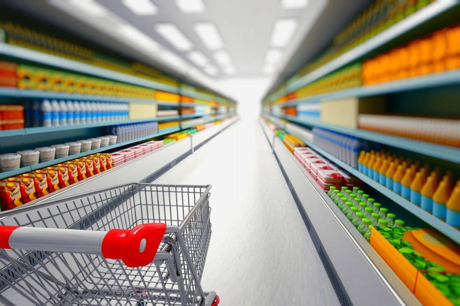 Smartly Organized Grocery Shopping Cart Background