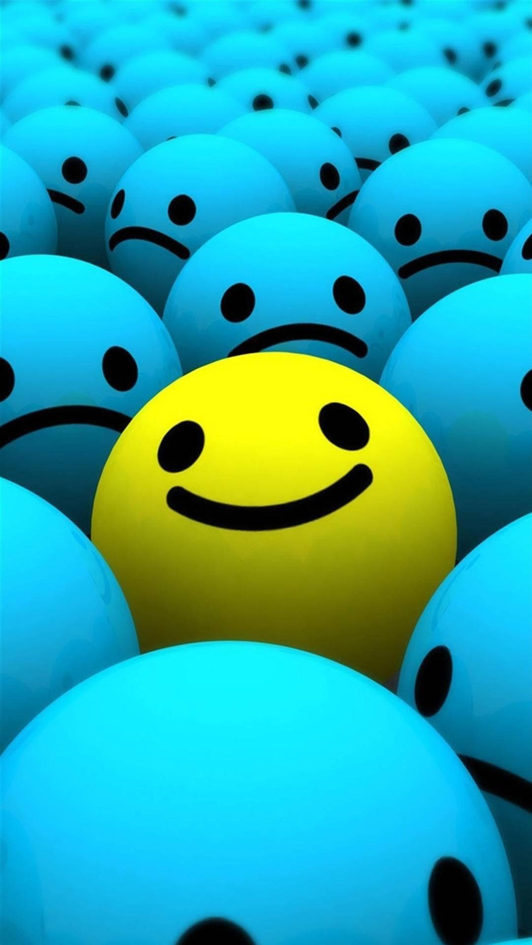 Smiley Ball With Blue Sad Balls Background
