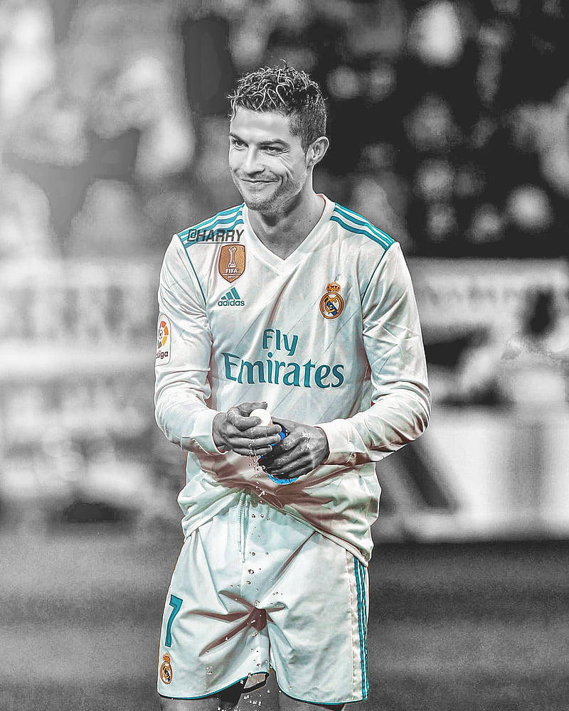 Smiling And Holding A Water Bottle Cr7 3d Background