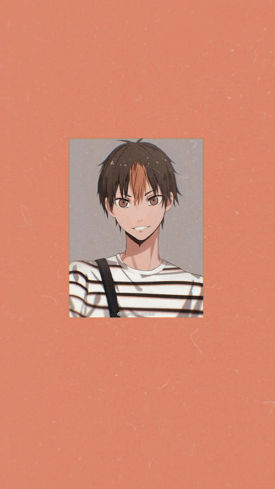 Smiling Anime Boy Striped Shirt Background