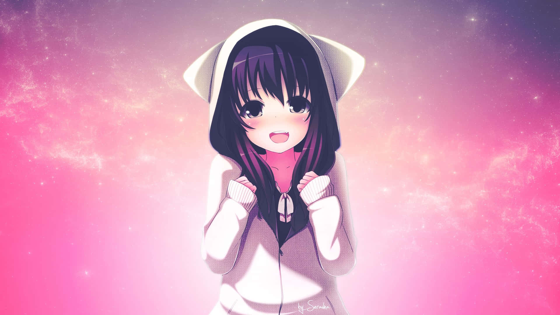 Smiling Anime Girl Starry Backdrop2560x1440 Background