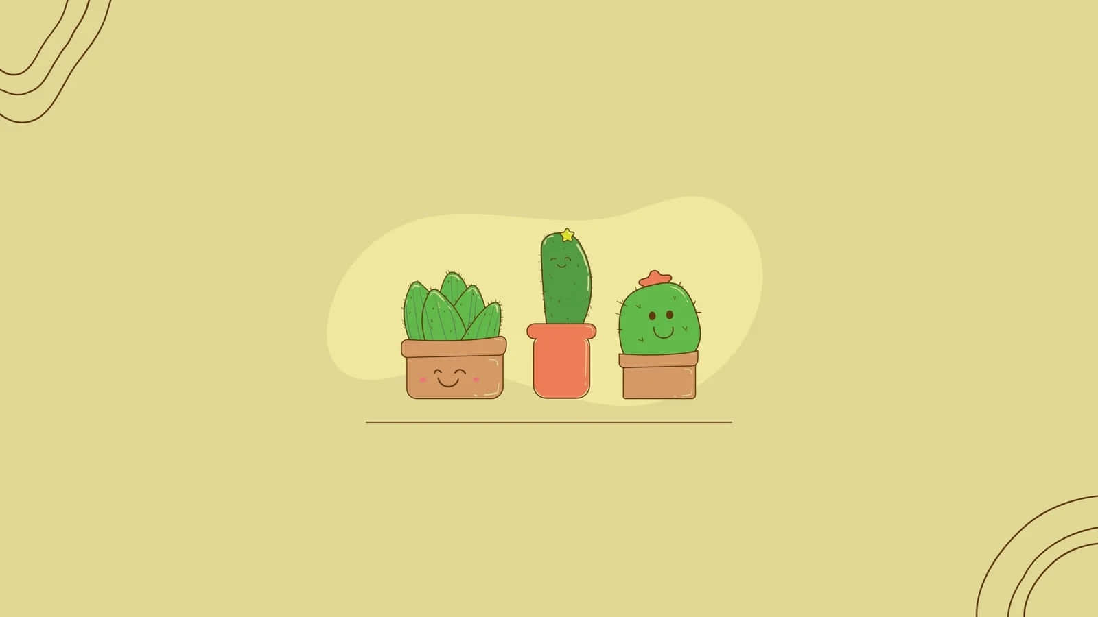 Smiling Cacti Cartoon Desktop Wallpaper Background