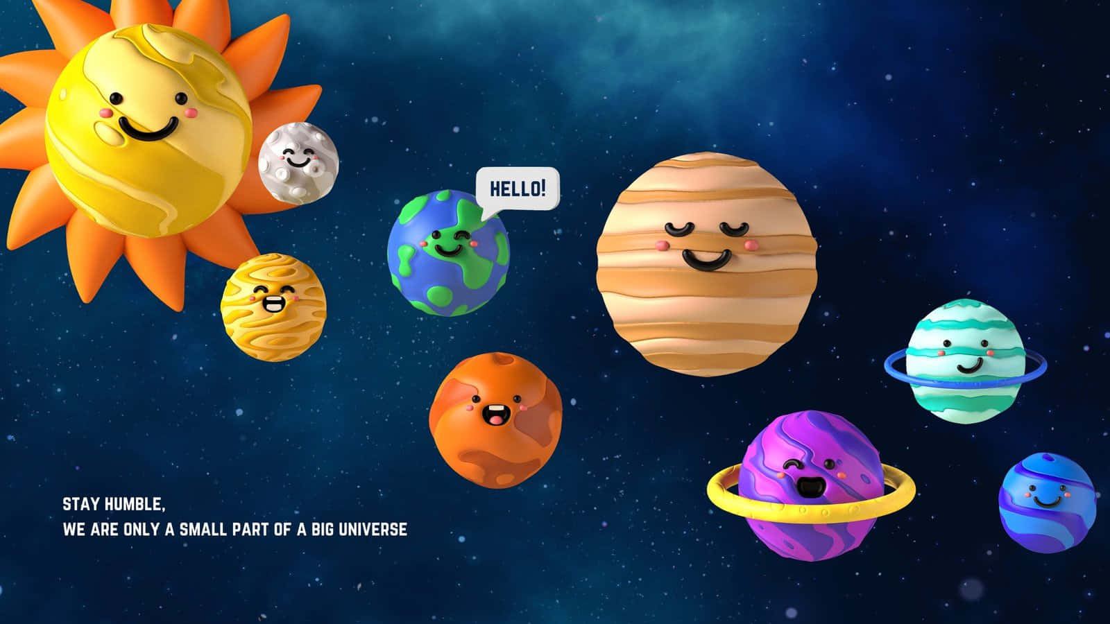 Smiling Cartoon Planetsin Space Background