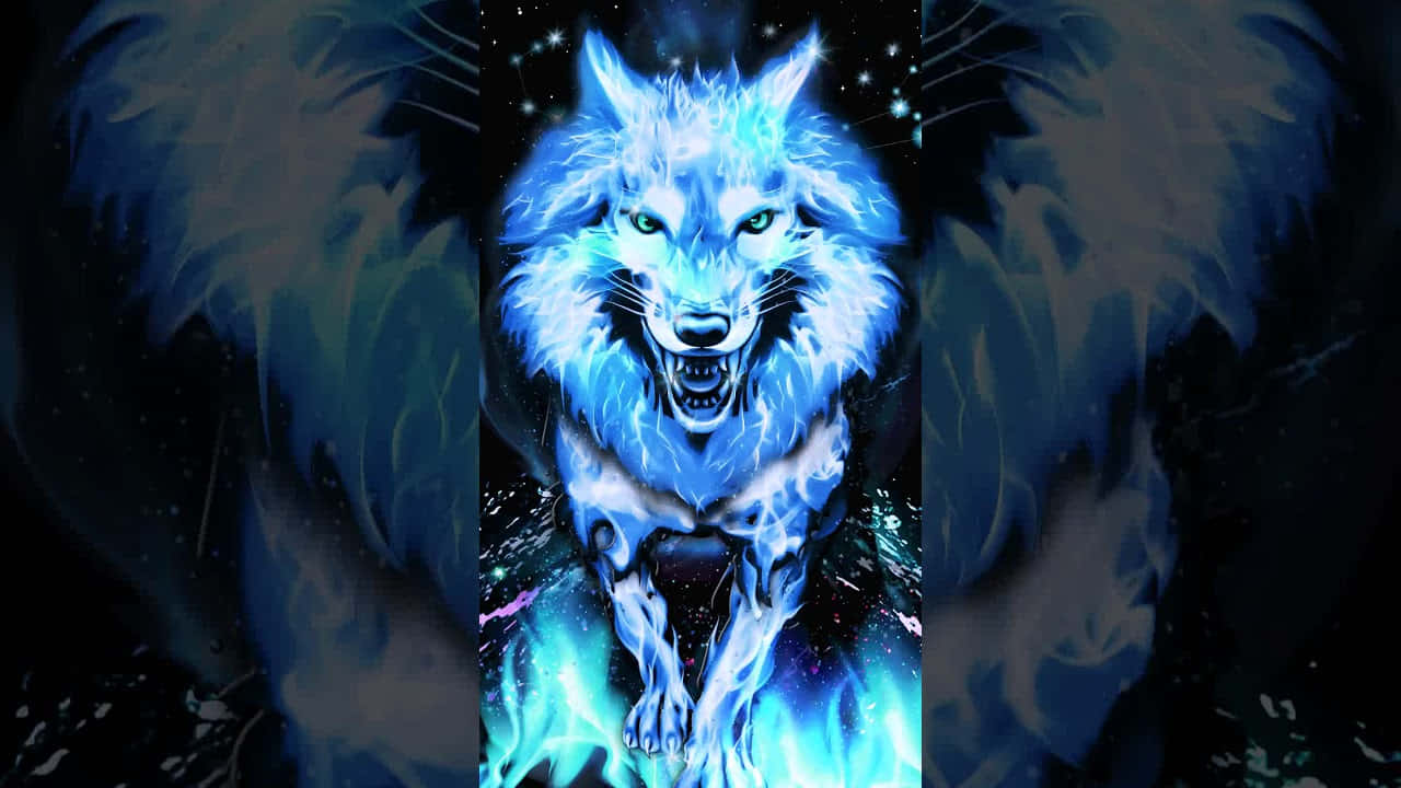 Smiling Cool Blue Wolf Digital Art Background