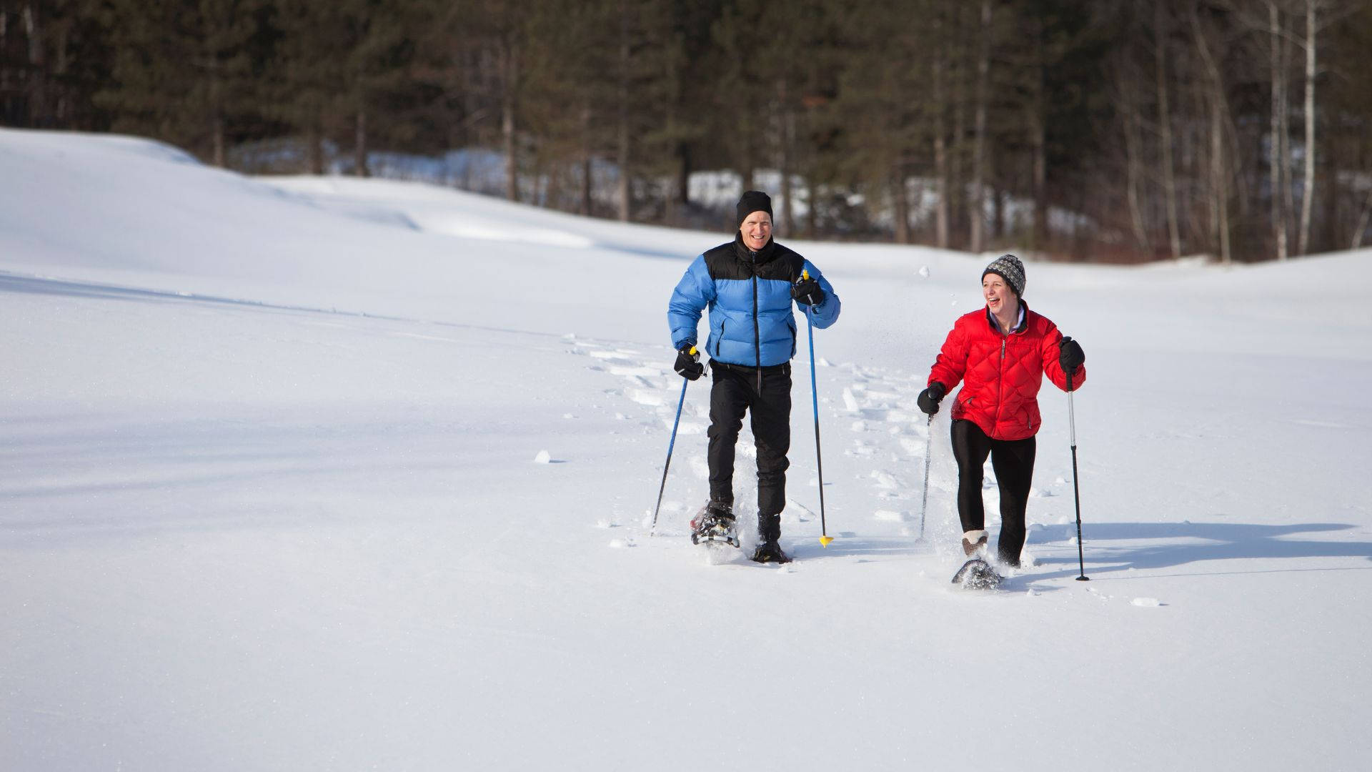 Smiling Couple In Snowshoes Background