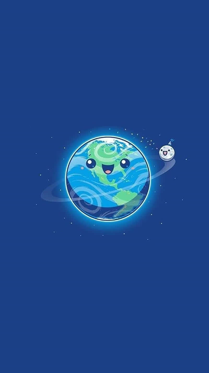 Smiling Earthand Moon Cartoon Wallpaper Background