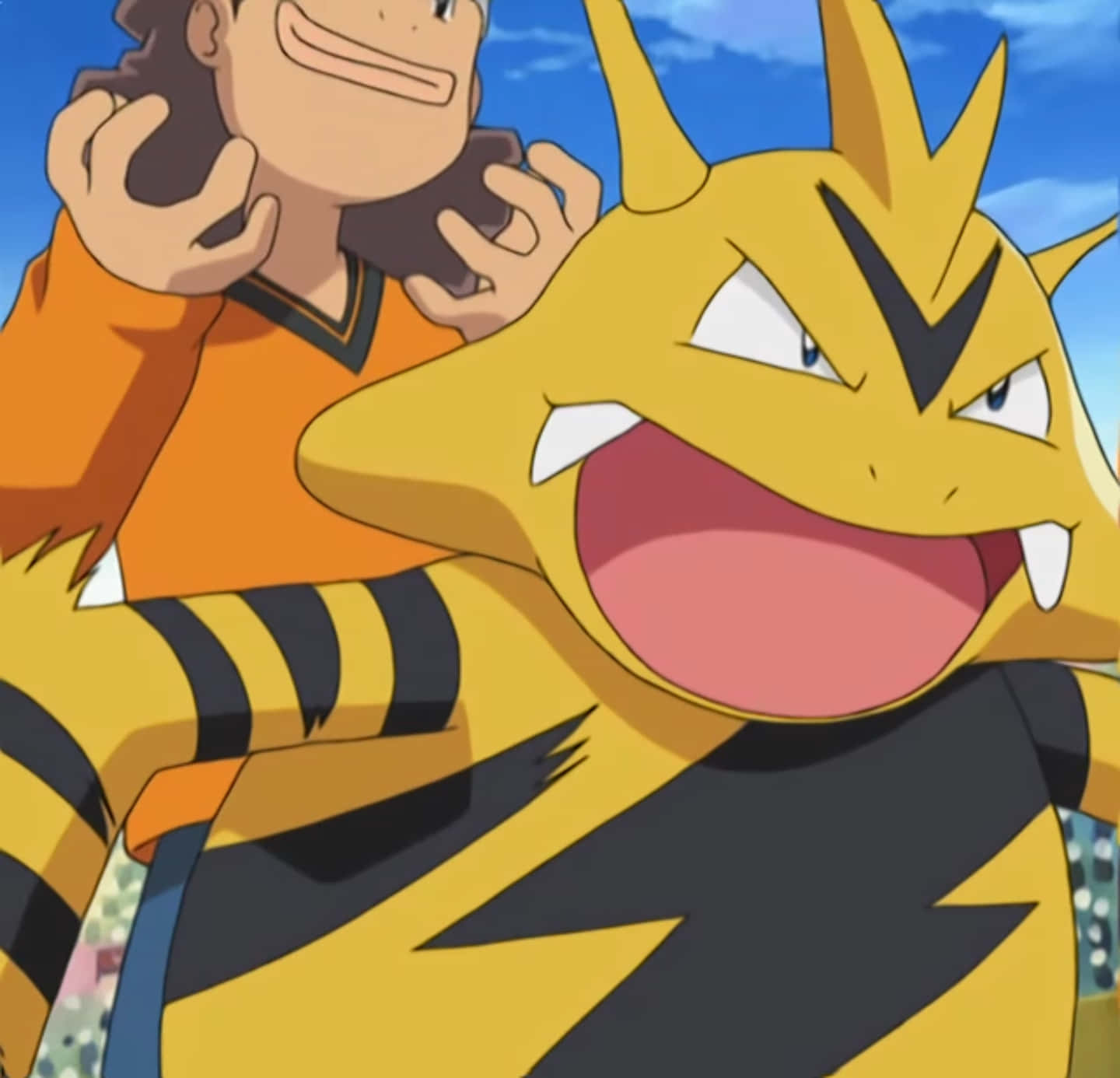 Smiling Electabuzz With Trainer Background
