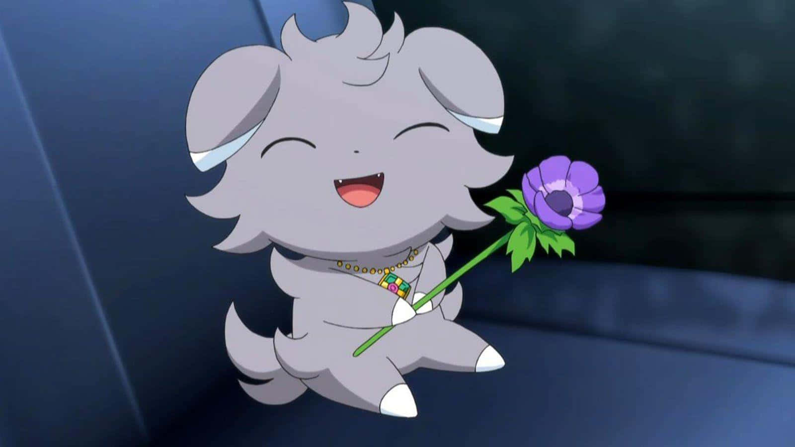 Smiling Espurr Holding A Flower Background