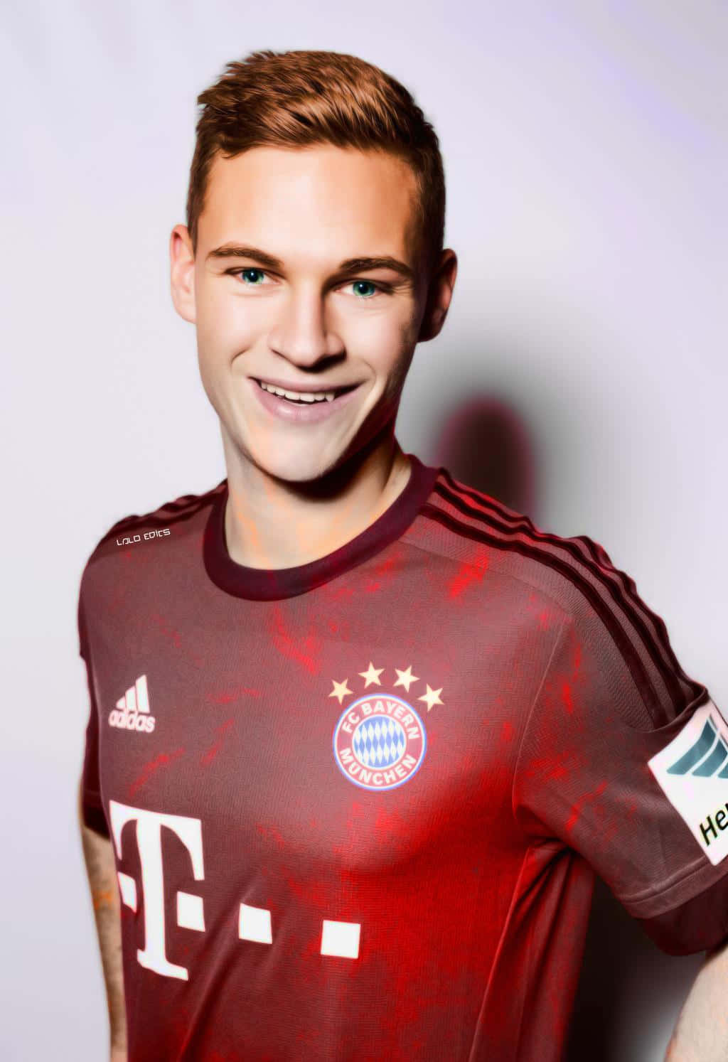 Smiling Footballerin Bayern Munich Jersey Background