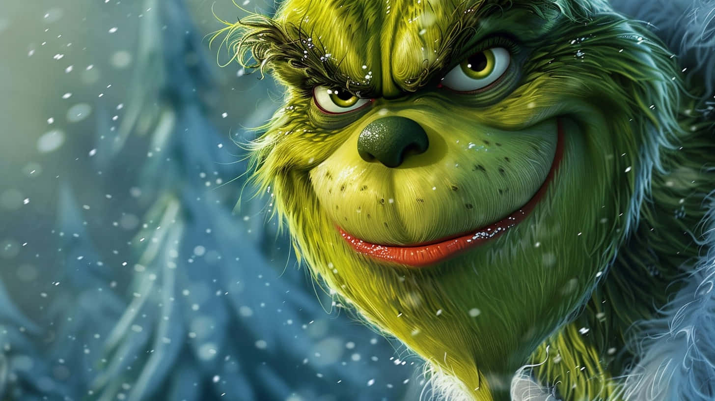 Smiling Grinch Snowfall Background