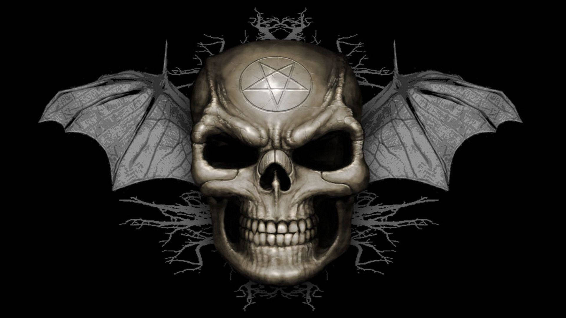 Smiling Hd Skull With Bat Wings Background