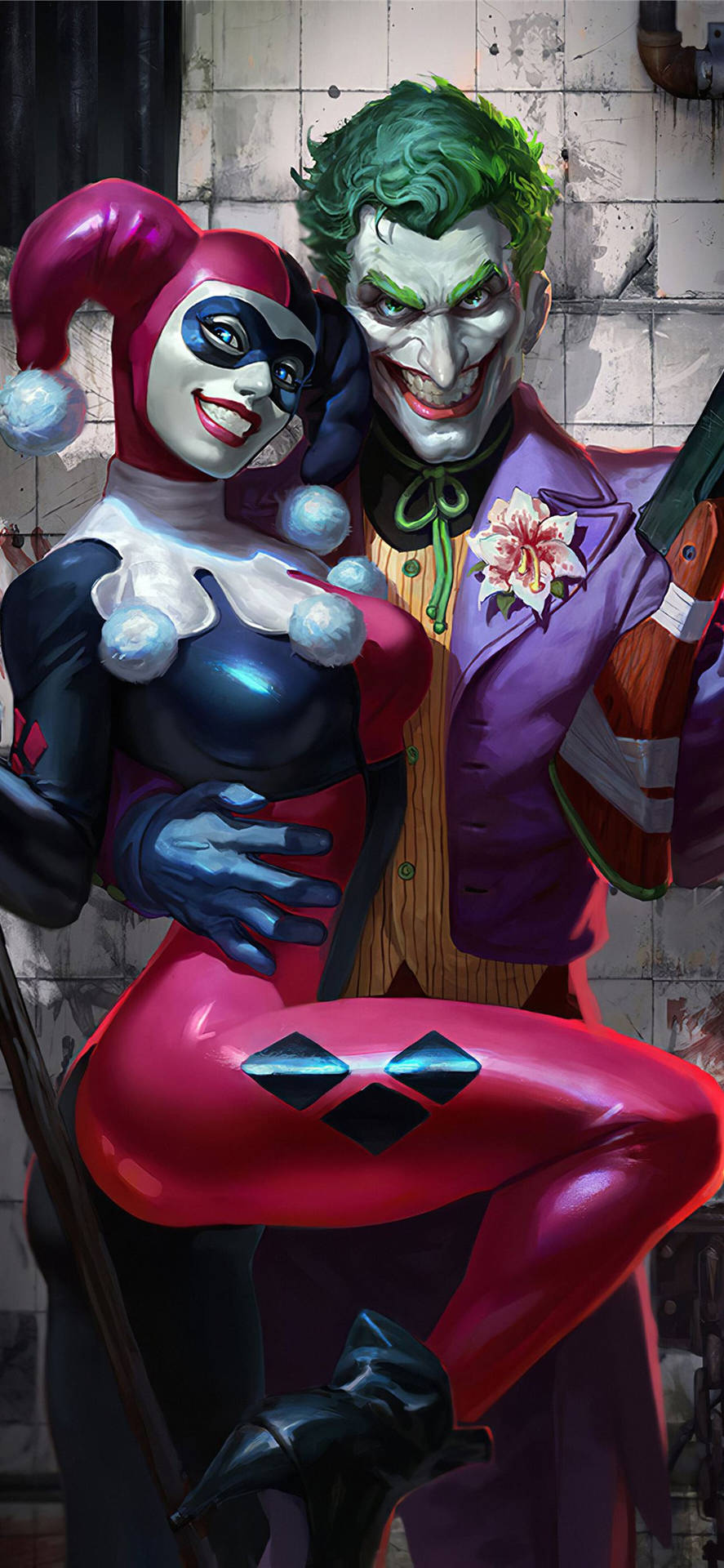 Smiling Joker And Harley Quinn Phone Background