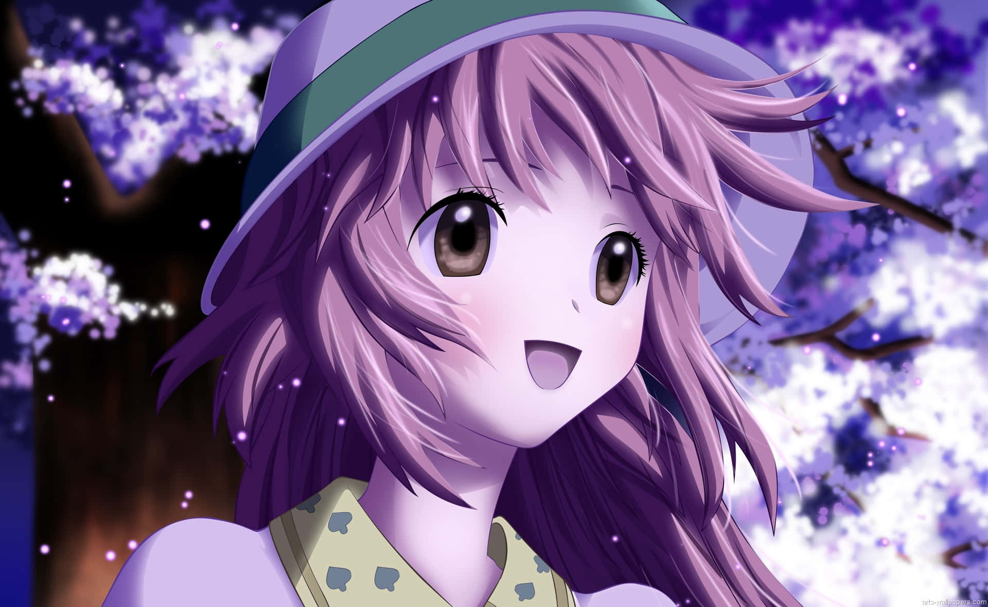 Smiling Kobato With Lavender Anime Cartoon Background
