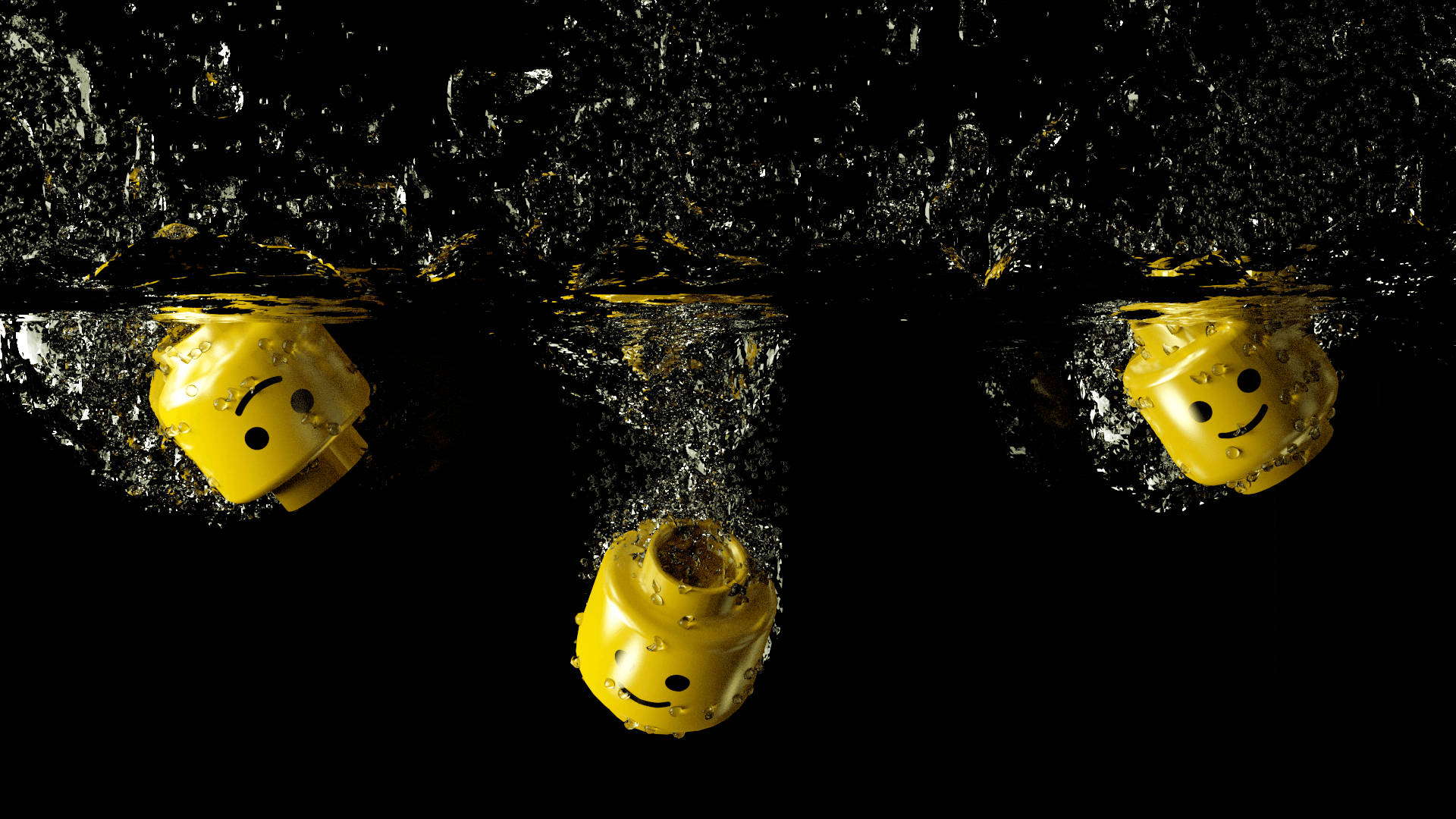 Smiling Lego Heads In Water Background
