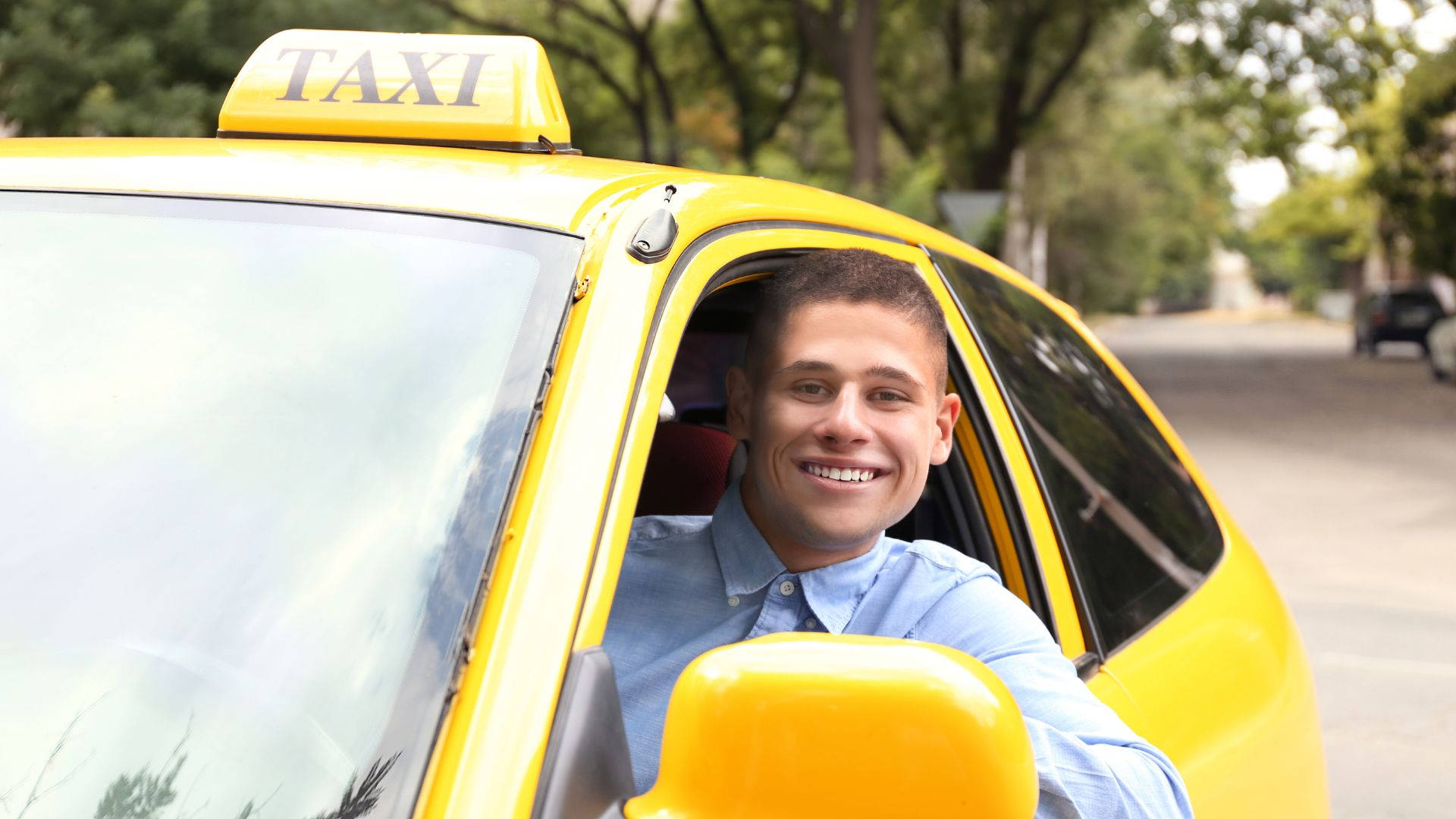 Smiling Male Taxi Driver Background