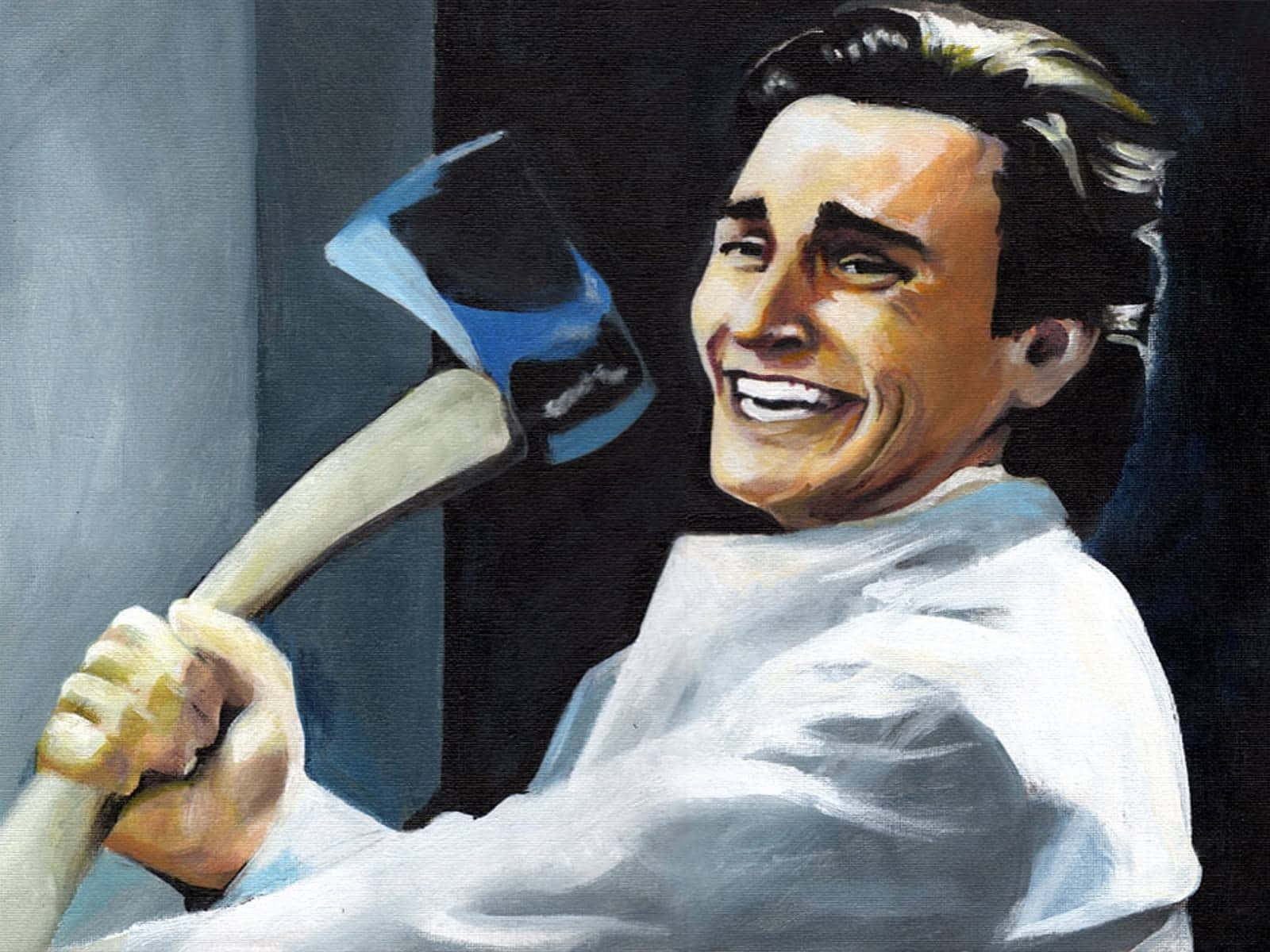 Smiling Manwith Axe Painting Background