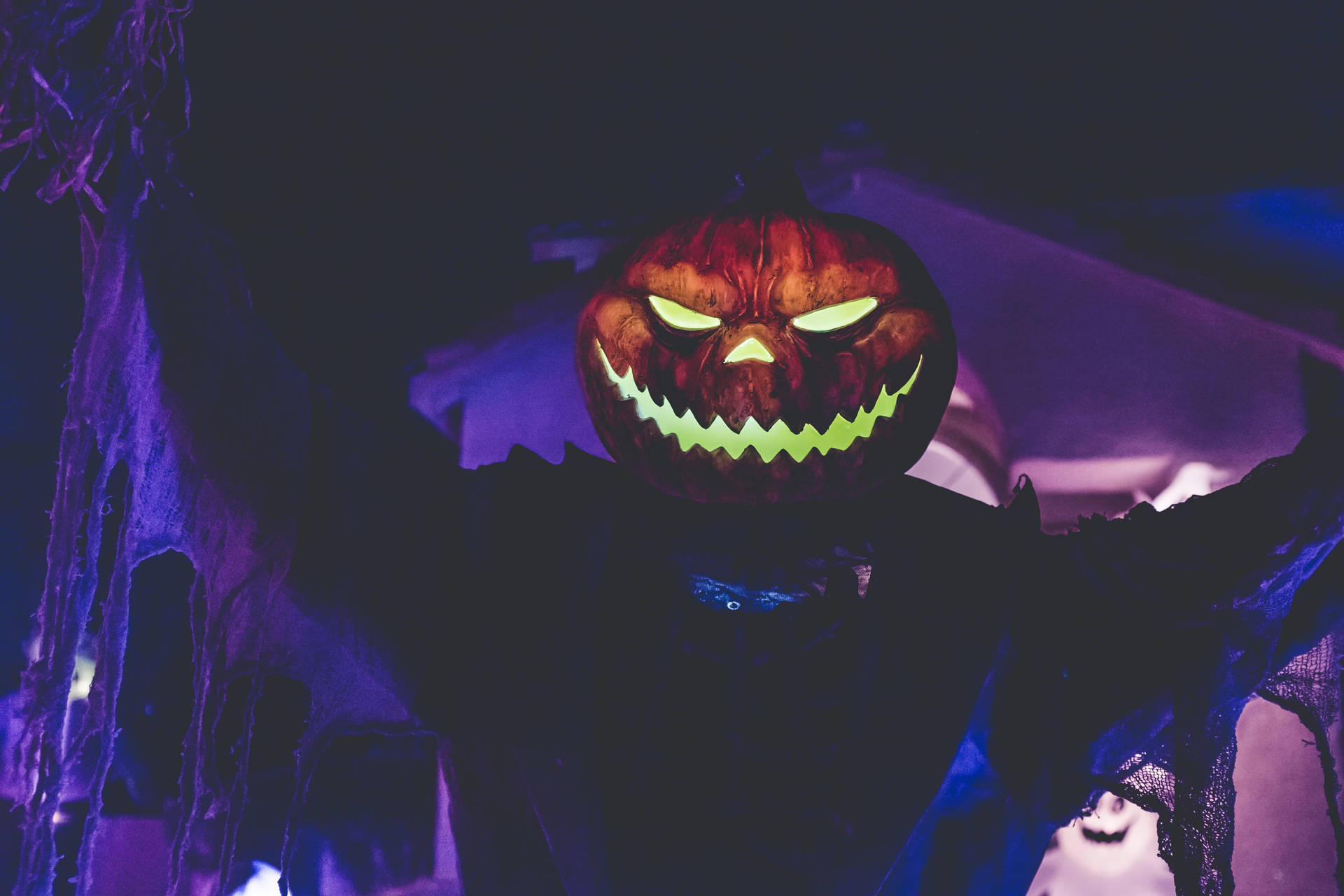 Smiling Pumpkin Head On Halloween Background
