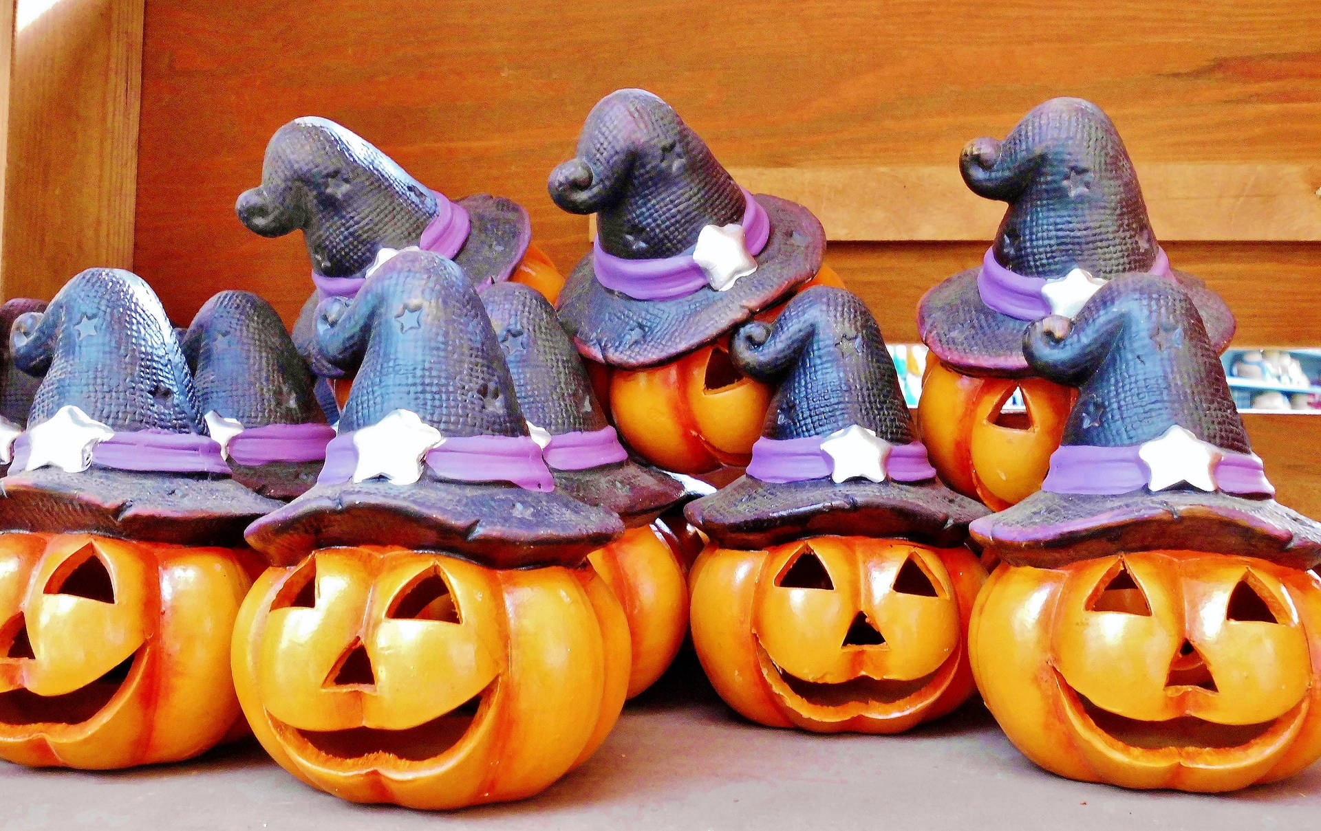 Smiling Pumpkins Figurines Halloween Background