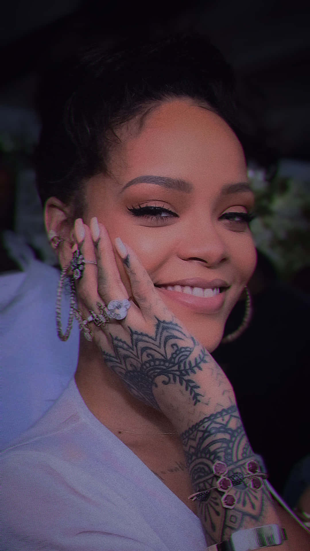 Smiling Rihanna With Hand Tattoo