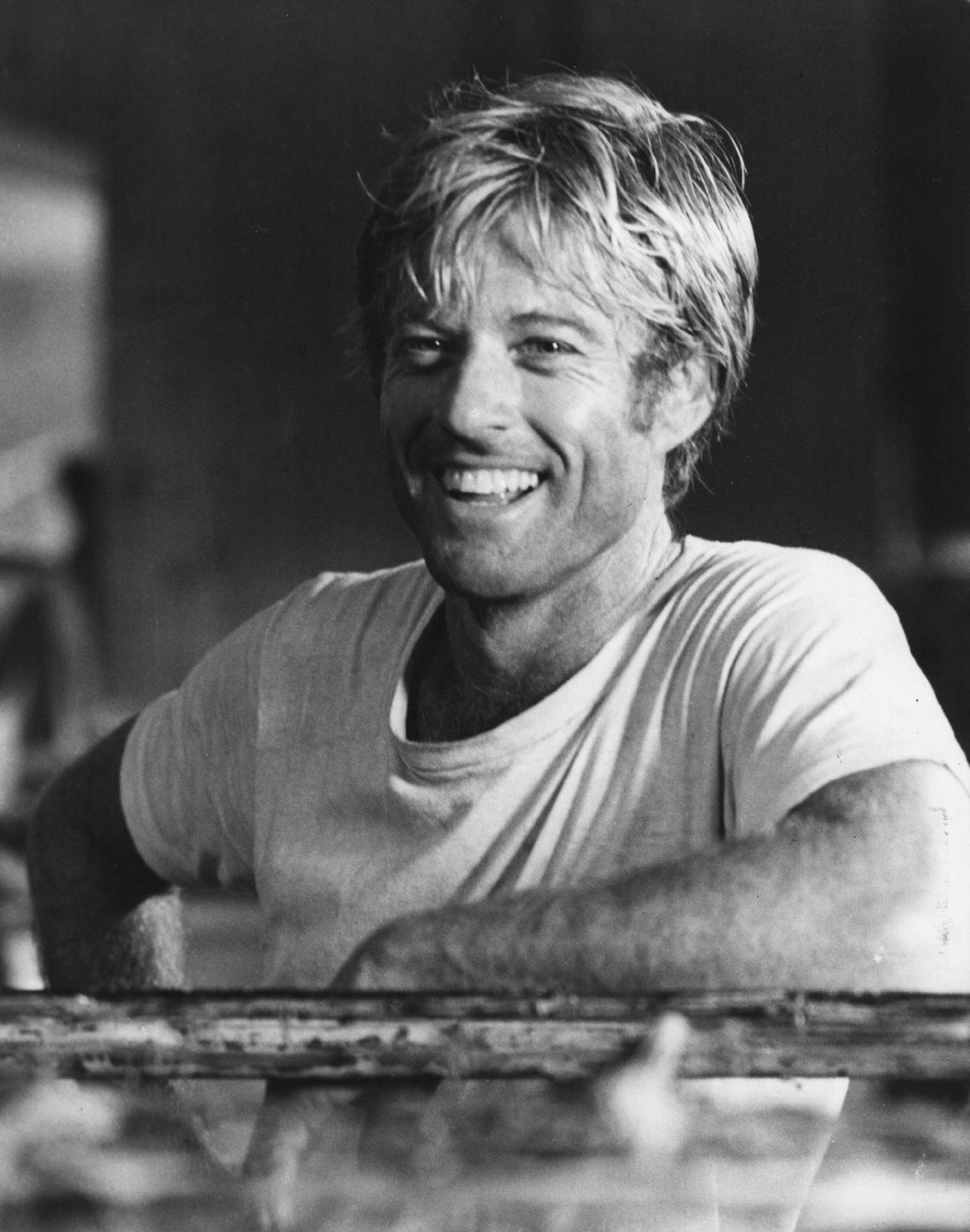 Smiling Robert Redford Black And White Background