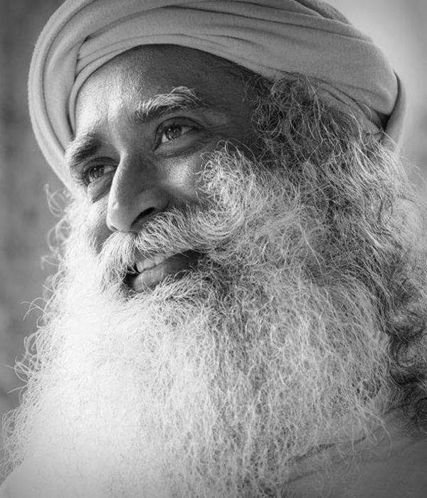 Smiling Sadhguru Black And White Background