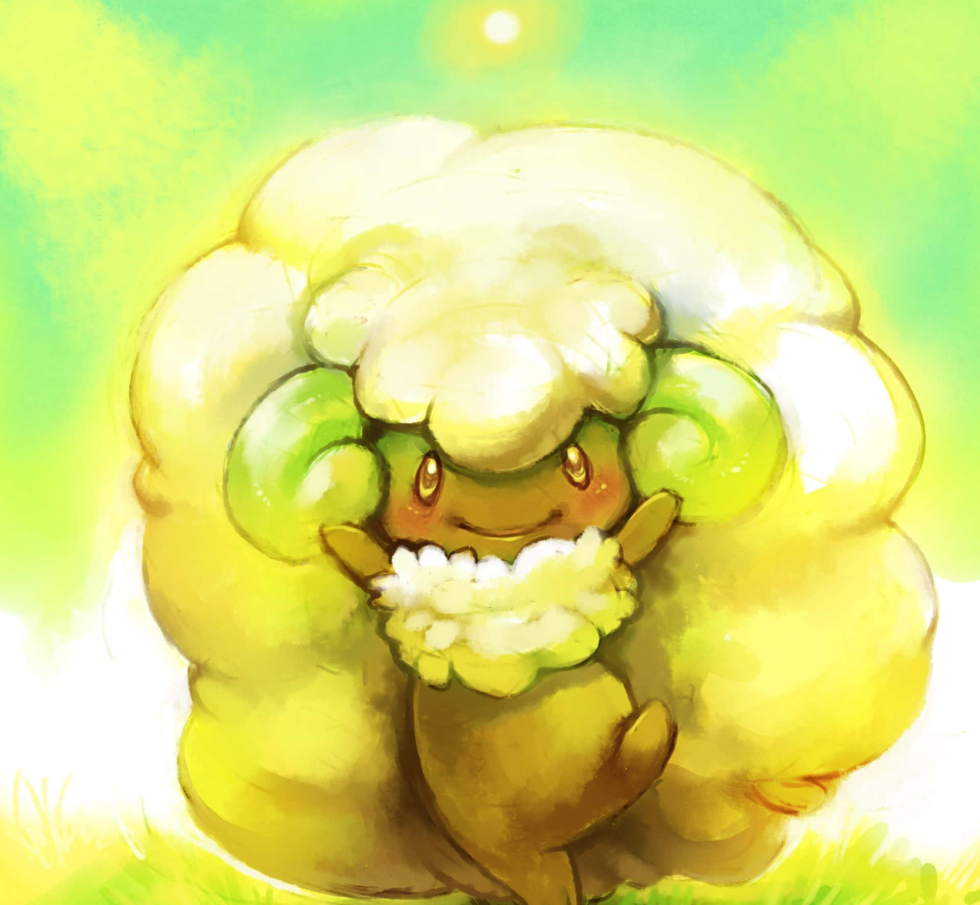 Smiling Whimsicott Green Background Art Background