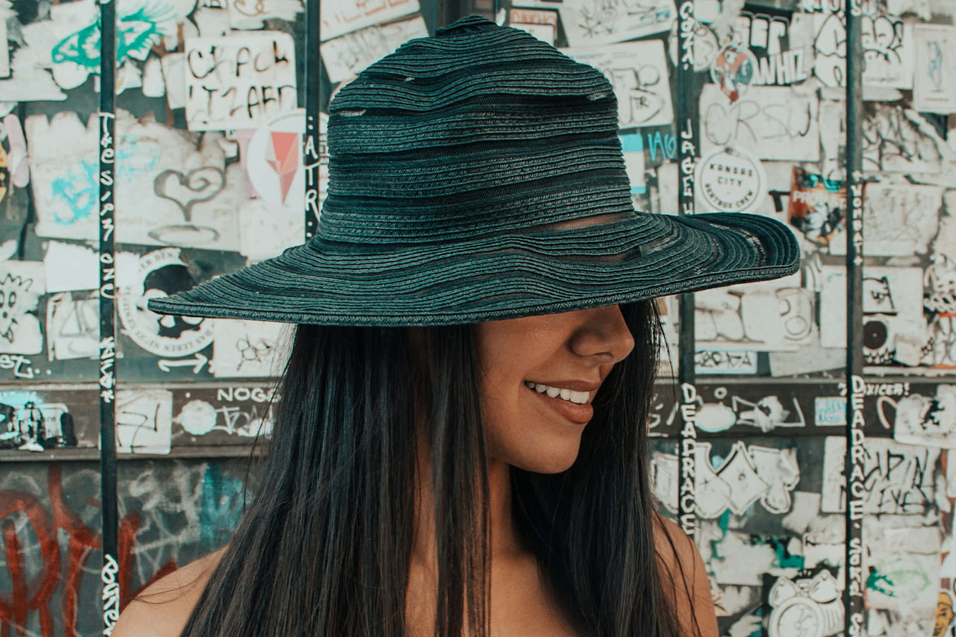 Smiling Woman Oversized Hat