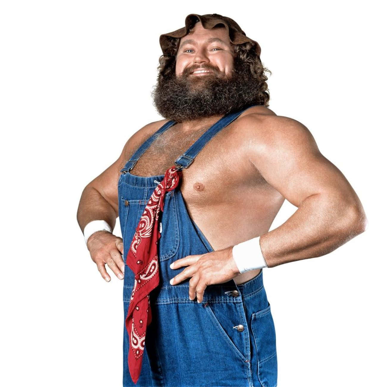 Smiling Wrestlerin Overalls Background
