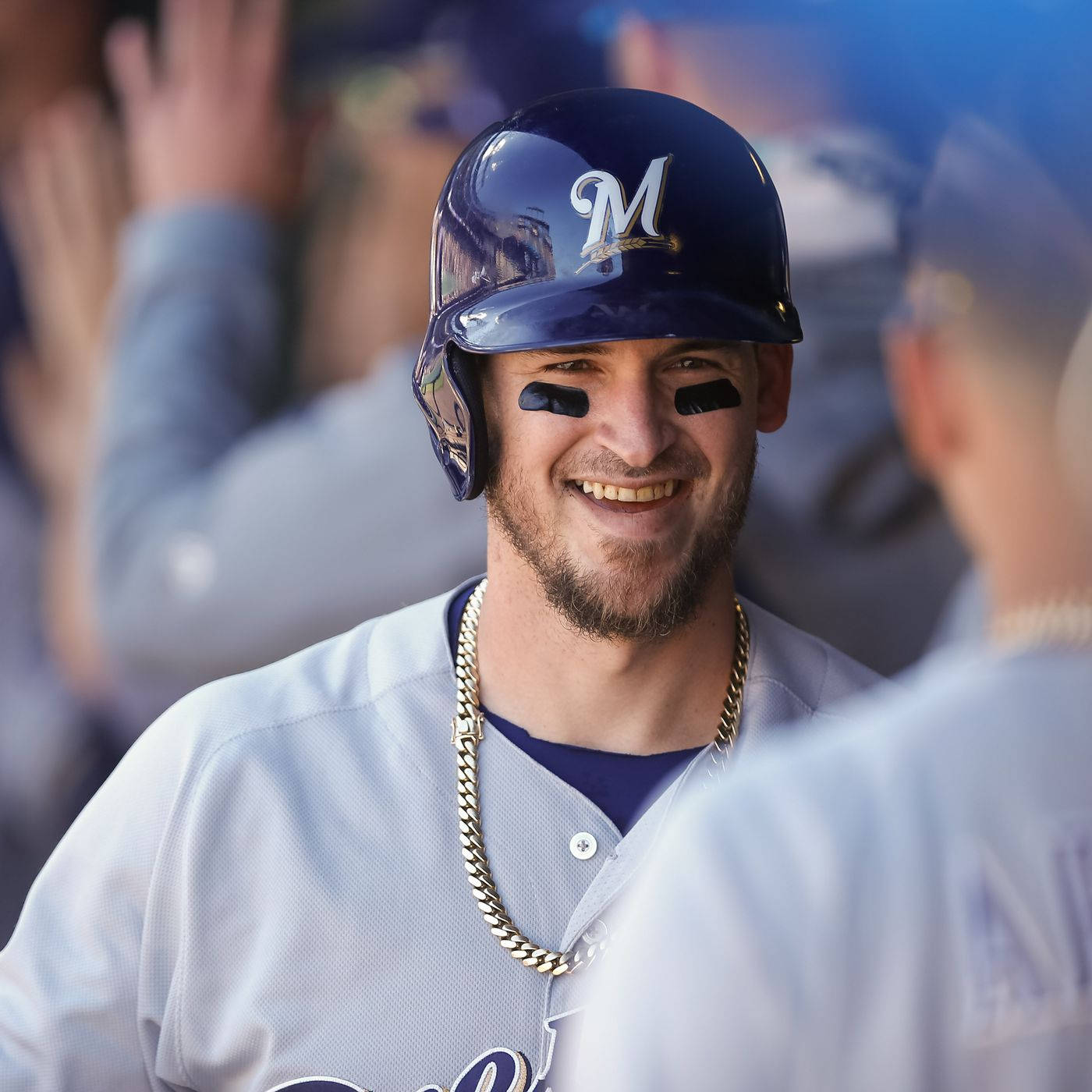 Smiling Yasmani Grandal Close Up Background