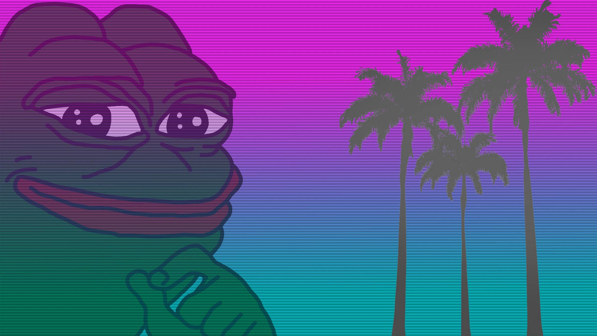Smirking Pepe The Frog Neon Background
