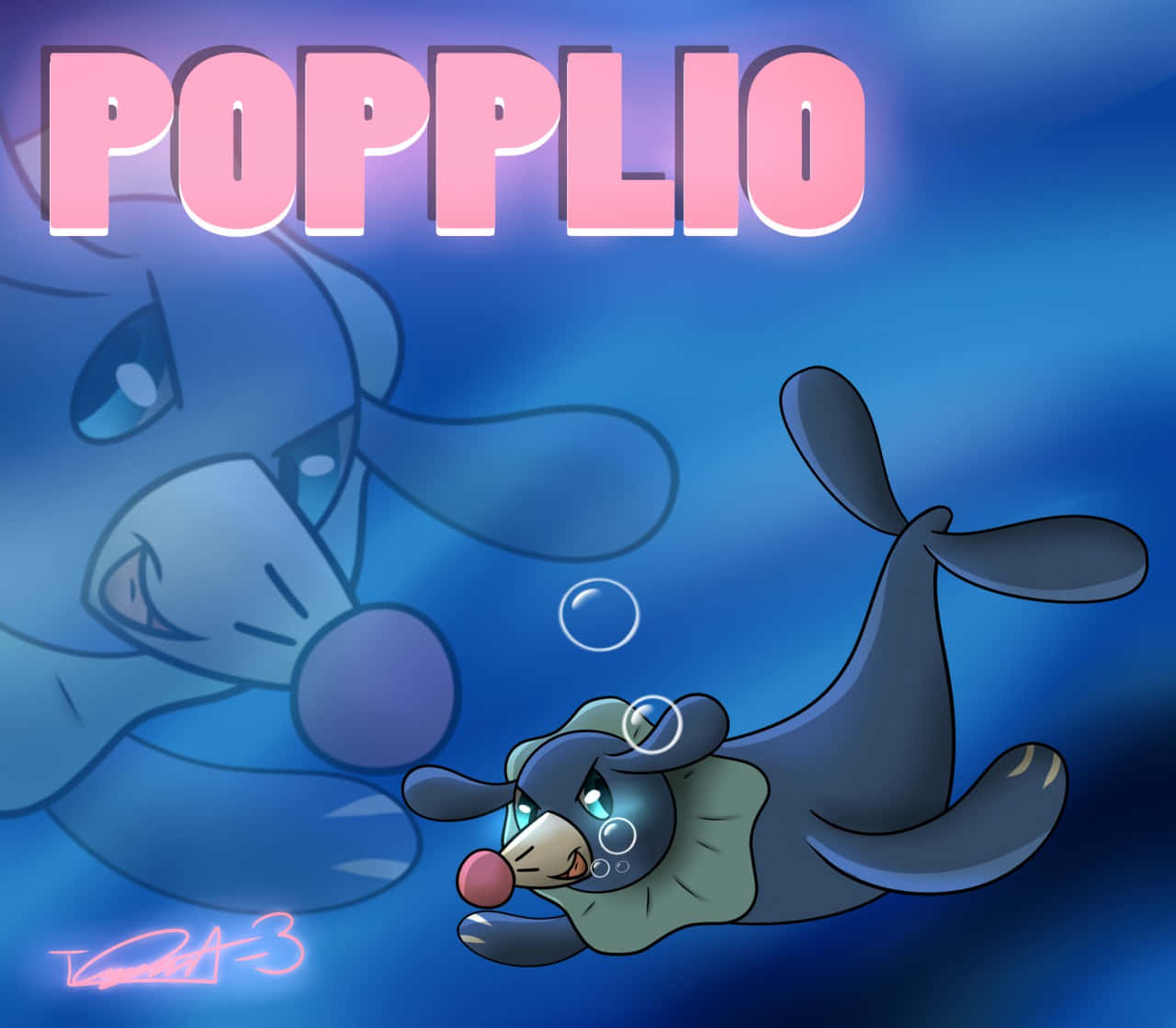 Smirking Popplio Swimming Under Water