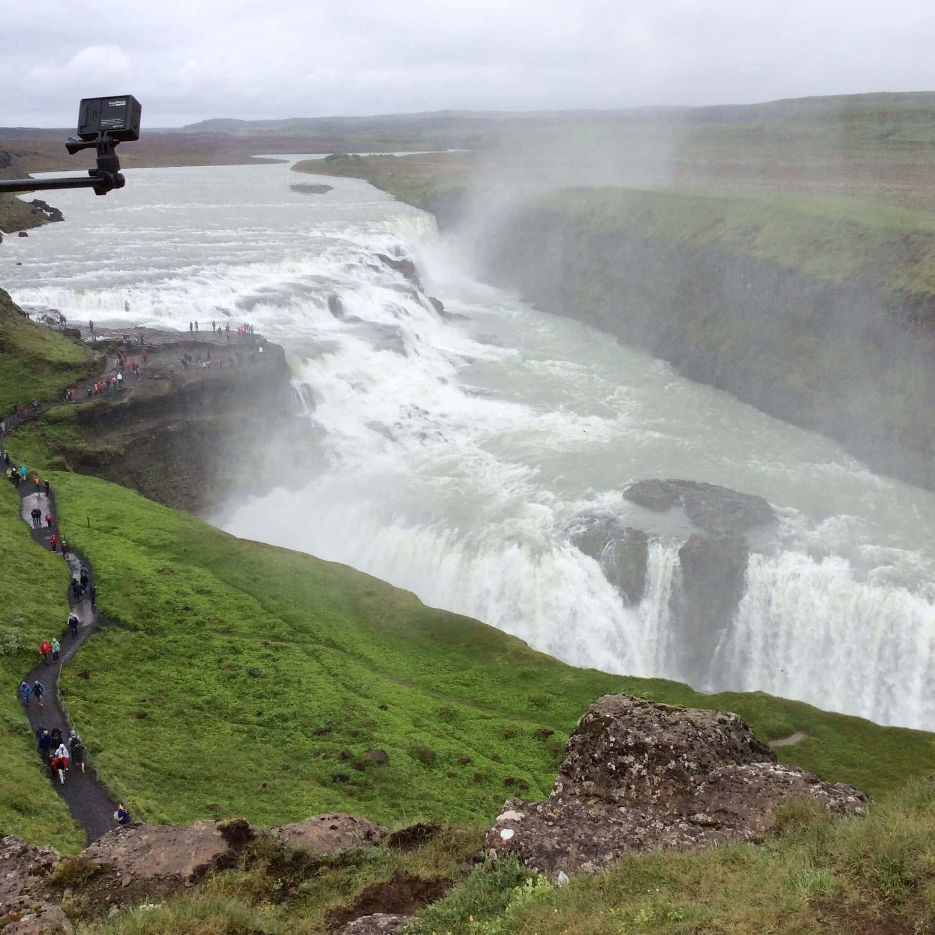 Smoggy Gullfoss Waterfall In Southwest Iceland Background