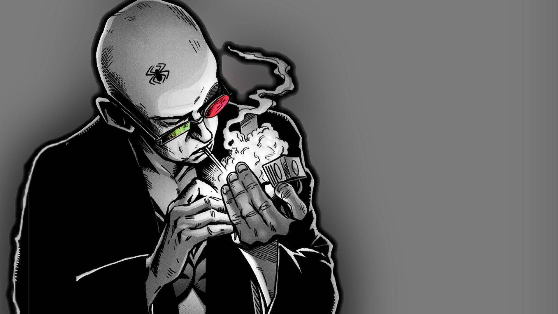 Smoking Bald Gangster Cartoon Background