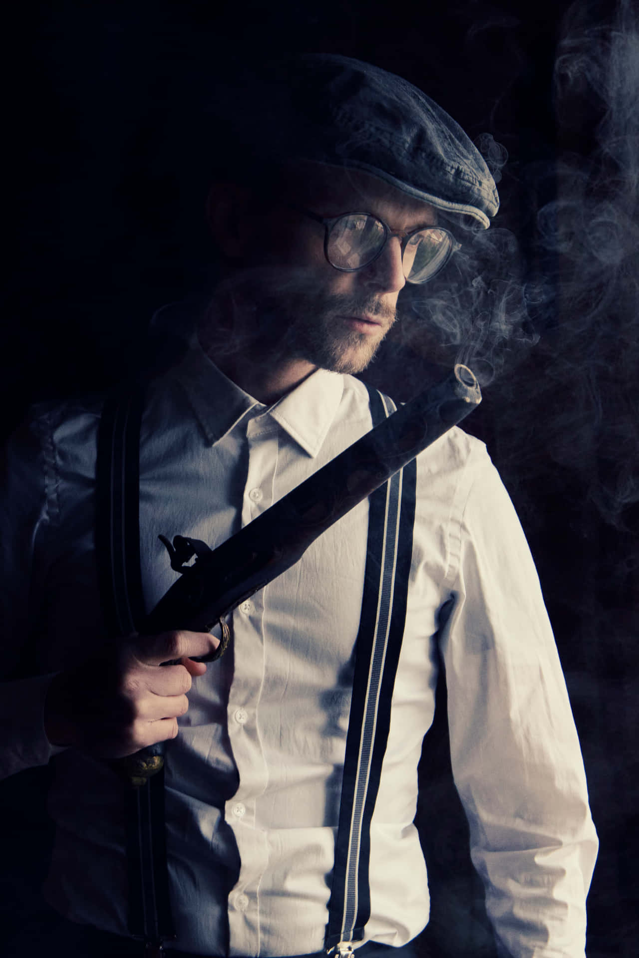 Smoking Black Gangster Gun Background