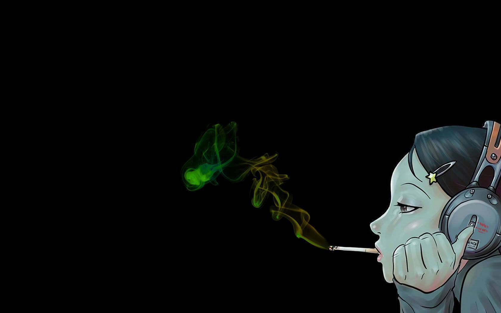 Smoking Dark Anime Girl Background
