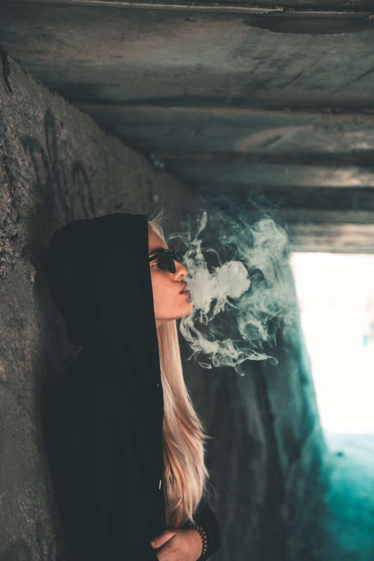 Smoking Girl Alone Background