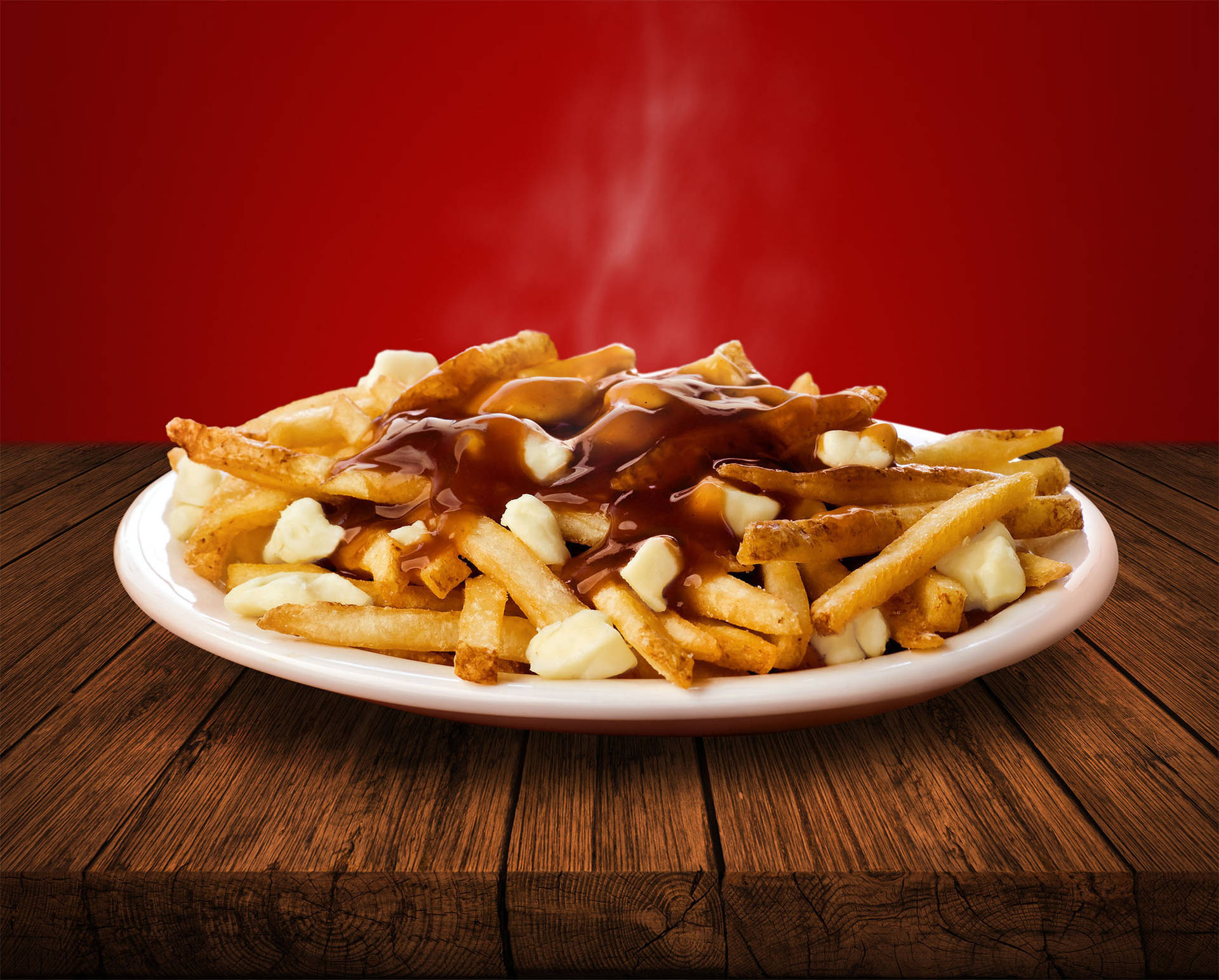 Smoking Hot Gravy On Poutine Background