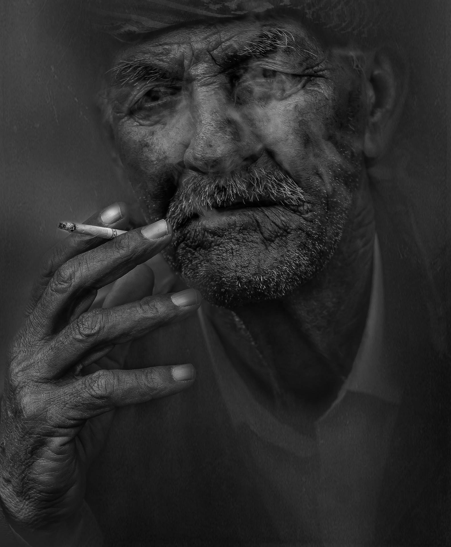 Smoking Old Man Portrait