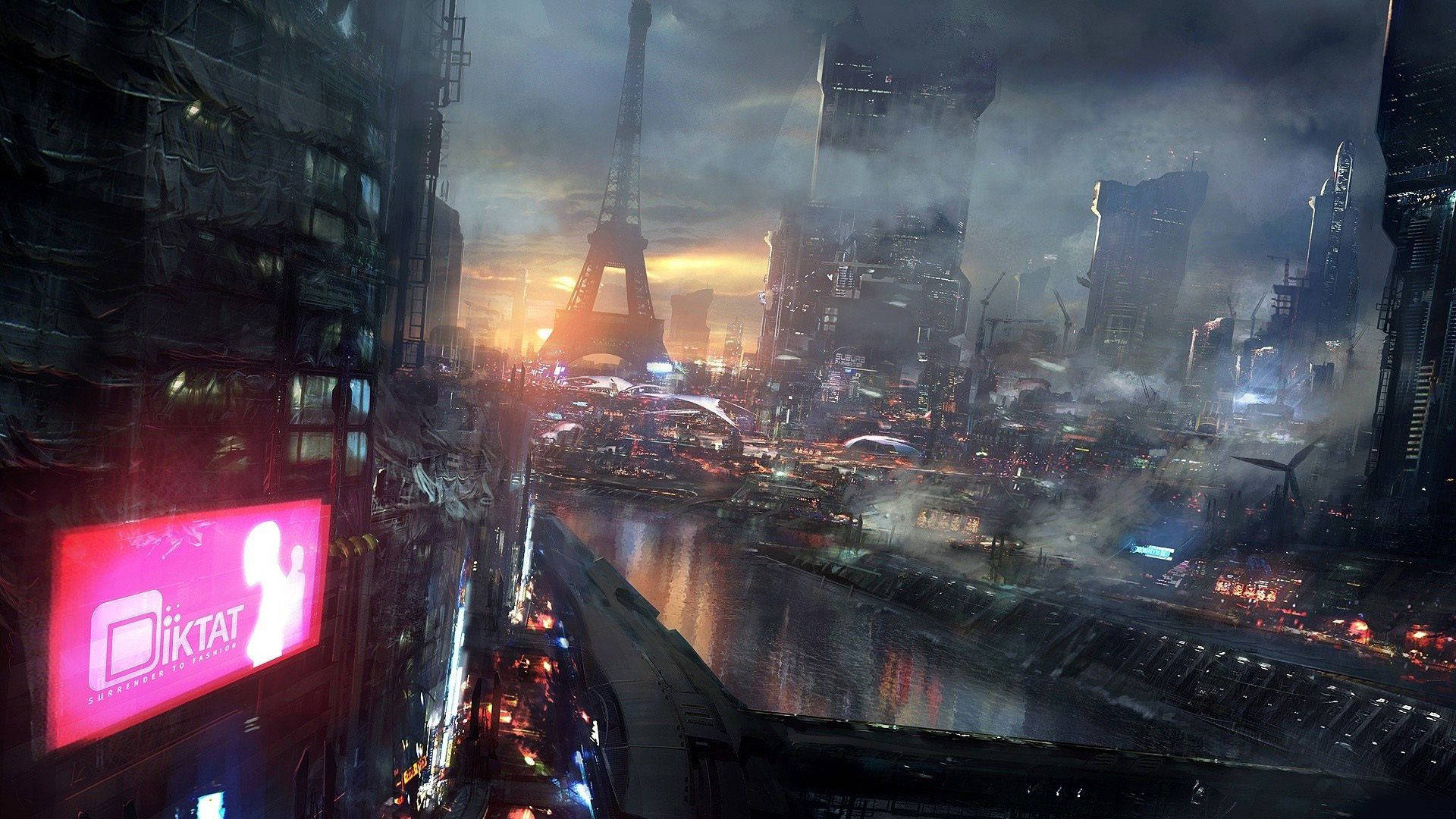 Smoky Futuristic City Background
