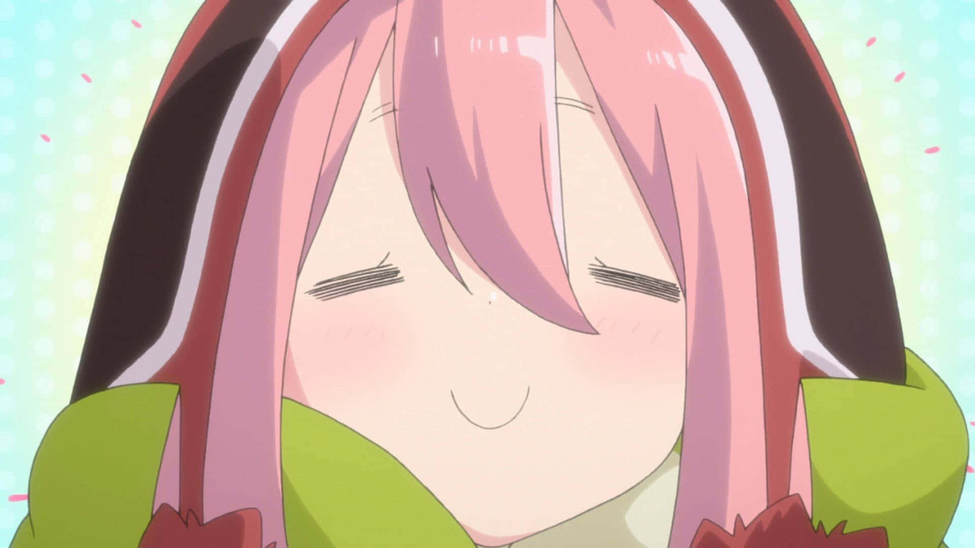 Smug Face Of An Anime Character With Pink Hair Background