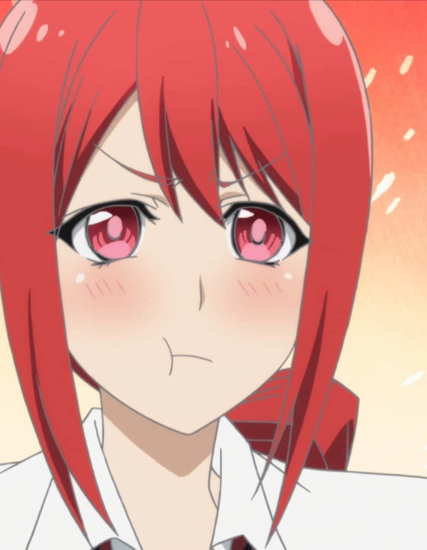 Smug Face Of An Anime Character With Red Hair Background